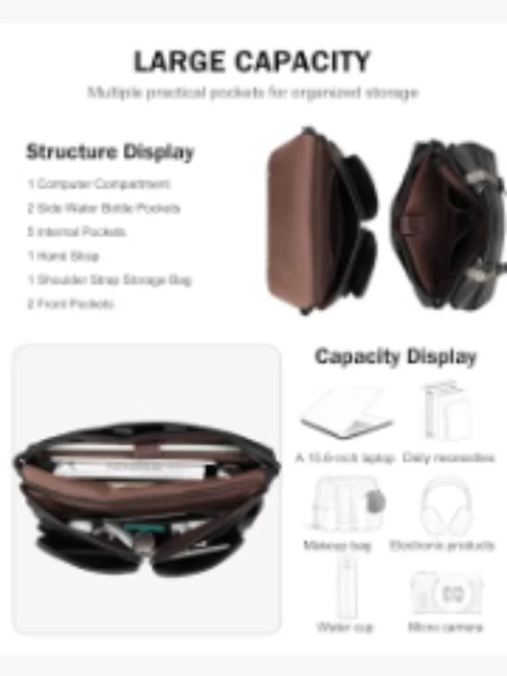 Large PU Leather Laptop Messenger Bag Satchel Crossbody Purse Work Travel